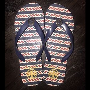 Tory Burch red white & blue flip flops